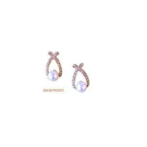 Crystal Pearl Cross Stud Earrings Women Color Gold